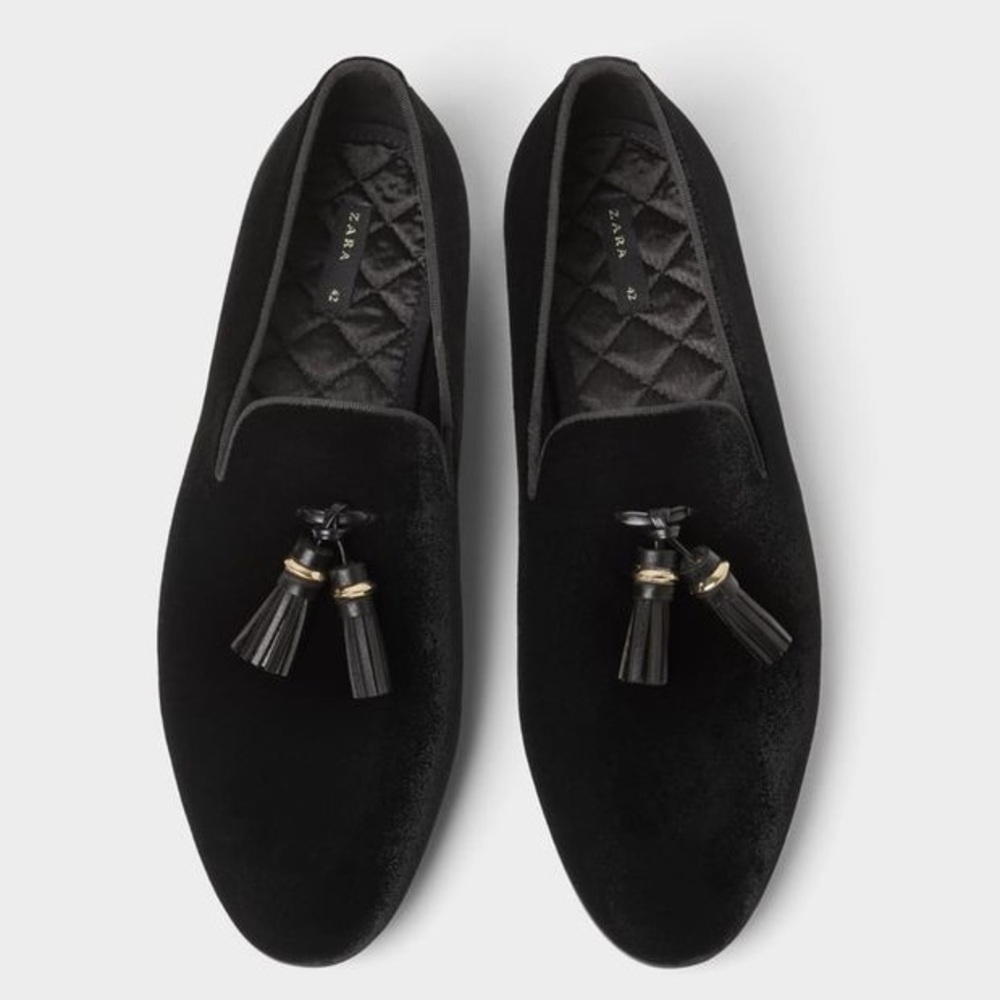 Zara Men’s Velvet Tassel Loafers 43 (10) Black Contemporary Classic Preppy